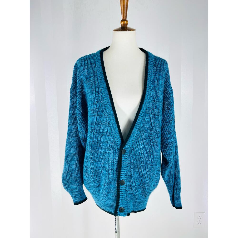 JW Women’s Blue/Black Oversized Button Up Sweater Sz M